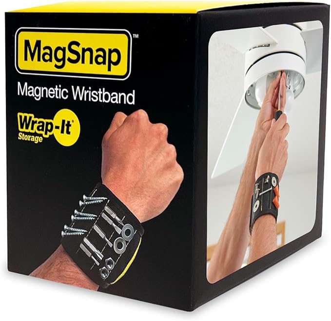 MagSnap Magnetic Wristband by Wrap-It Storage - Black - Great Father Gift Wrist Magnet Tool Belt and Screw Holder