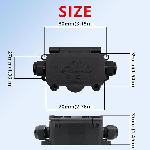 MAKERELE Mini Junction Box Outdoor Waterproof IP68,2Way Plug Line Underground Electrical Junction Box Clamshell-Type Waterproof Junction Box Small Maximum Inner Diameter 8mm