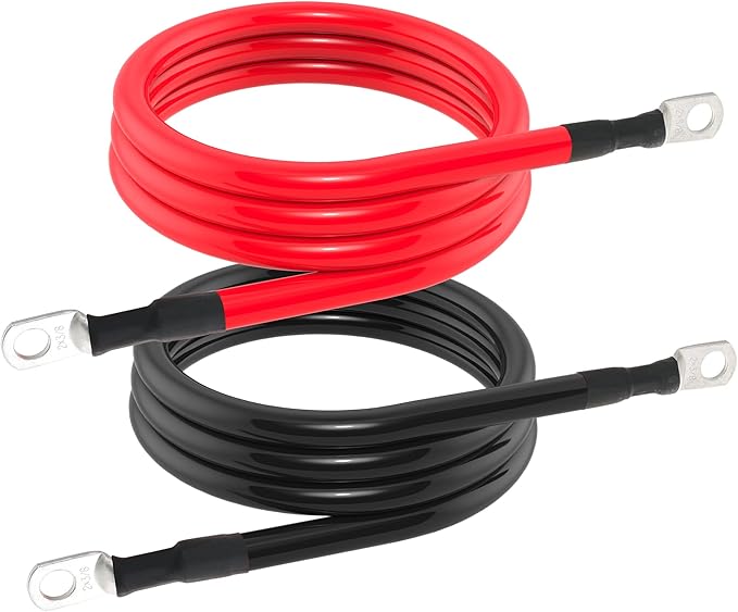 2 AWG Battery Cable 2AWG Gauge Battery Inverter Cables for Automotive Solar Marine Boat RV Car Motorcycle (2 AWG, 7FT, 3/8")