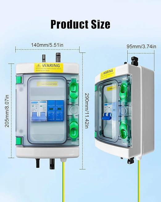 40A DC Solar Disconnect Switch – IP65 PV Circuit Breaker Box, 500V PV Disconnect Switch with Surge Protector & Solar Panel Connectors (Plug-and-Play)