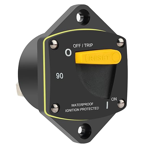 GLOSO Circuit Breaker Switches Manual Reset Waterproof Audio Radio Solar System Boat Truck Marine Automotive Stud 5/16“ Panel Mount 90A