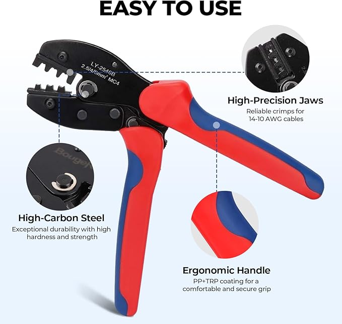 BougeRV Solar Crimper Tool Kit - Crimper, 6 Pairs Connectors, Spanner Wrench for Solar Panel Cable Assembly and Installation
