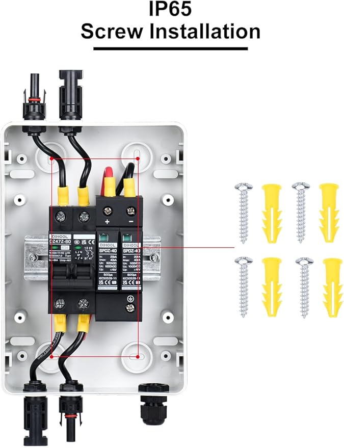 DIHOOL Solar Panel Disconnect Switch Box 40 Amp DC Circuit Breaker Box, 1000V PV Combiner Box for RV