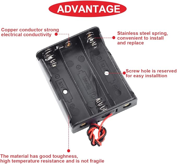 12Pack 18650 Battery Holder Bundle with Wires,3x1 18650 Battery Holder 3.7V,3x2 18650 Battery Holder 7.4V,3x3 18650 Battery Holder 11.1V,3x4 18650 Battery Holder 14.8V,with Leads,for DIY