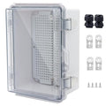 IP67 Waterproof Junction Box, ABS Plastic Electrical Enclosure with Stainless Steel Latch, Hinged Cover Electric Box with Mounting Plate, Wall Brackets & Cable Glands 175x125x90