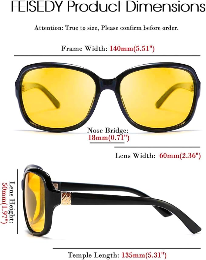 FEISEDY Classic Womens Night Glasses Driving Anti Glare Wrap Around Yellow Sunglasses B2548