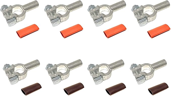1/0 Gauge 4 Pairs Positive and Negative (+/-) Pure Copper Top Post Battery Cable Ends Terminal Connectors + Dual Wall Adhesive Heat Shrink Tubing - by WindyNation