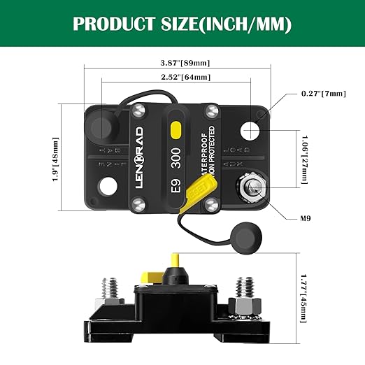 LENKRAD 300amp Marine Circuit Breaker 12V RV 300A Thermal Circuit Breaker with Manual Reset Switch Button for Trolling RV Yacht, 12V - 48V DC, Waterproof, Surface Mount(300 Amp Boat Circuit Breaker)