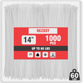 White Clear Zip Ties 14 Inch (1000 Pack) - 60 lb Heavy Duty UV Resistant Self-Locking Nylon Cable Ties for Outdoor Use