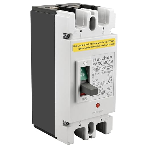 Heschen DC Molded Case Circuit Breaker MCCB, HSM1PV-250, 2 Poles, DC550V Photovoltaic Circuit Breaker, for Solar PV System Solar Panels Grid System (200A)