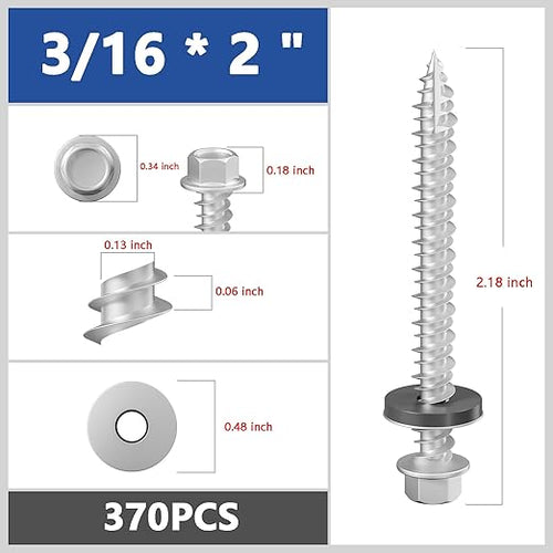 # 3/16*2 "370PCS 5lbs gray hexagonal metal sheet roof screws, with anti rust coating, #10*2, with EPDM washer and hexagonal self tapping, used for metal to wood and corrugated roofs.5*50mm