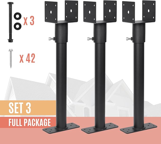 3.6" Heavy Duty Saddle Roof Riser for Patio Pergolas, 16-1/2" High, (Black - Set of 3)