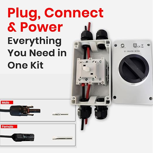 WSISO-63 IP66 Outdoor 1500V 63A 4P Solar PV DC Isolator Disconnector Switch, 4 Wire Glands for 10 AWG Wire, 8 PV Connectors