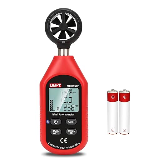 UNI-T Digital Anemometer UT363BT Handheld Wind Speed Meter Wind Chill Air Temperature Gauge -14° ~122°F /-10°C~50°C for HVAC Shooting Drone with LCD Backlit Max/Avg Data Hold
