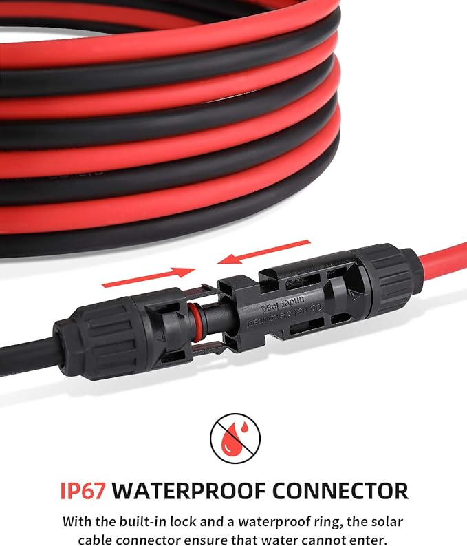 BougeRV 60 Feet 10AWG Solar Extension Cable with Female and Male Connector with Extra Pair of Connectors Solar Panel Adaptor Kit Tool (60FT Red + 60FT Black)