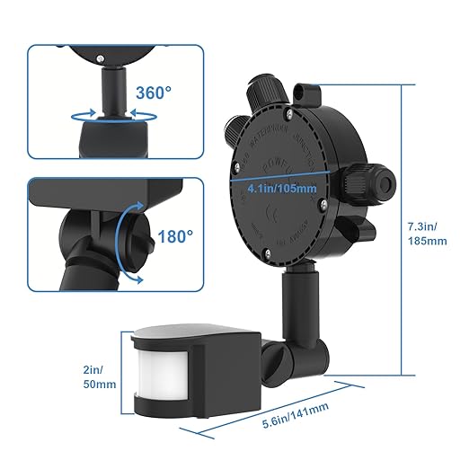 Kekeou Motion Sensor with Junction Box Cable Connector, 160-Degree Replacement Motion Detector for Floodlight, Adjustable Time & Detection Sensitiity Up to 40FT Range, 2 Modes PIR Sensor for any lamps