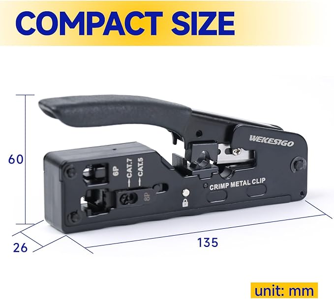 Network Crimper, Network Cable Stripper Cutter RJ45 Crimping Tool Ethernet Wire Cutter Crimper Crimping pliers for RJ11 RJ12 RJ45 6P6C/4C,8P8C Cat7 Cat6A Cat6 Cat5E Cat5 Modular Plugs Connectors