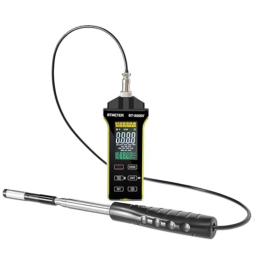 BTMETER Hot Wire Anemometer - CFM/CMM Digital Air Flow Meter, Wind Speed Meter Measure 0.2~67Mph, Thermal Anemometer with 360° Revolve Telescopic Probe for HVAC Duct Air Vent BT-5000Y