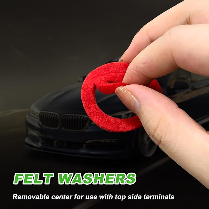 Battery Post Terminal Cleaner Tool Kit, 2 Cleaning Brushes and Battery Terminal Anti Corrosion Washers Protector Fiber, Universal Automotive Accessories for Car, Marine, Boat, RV