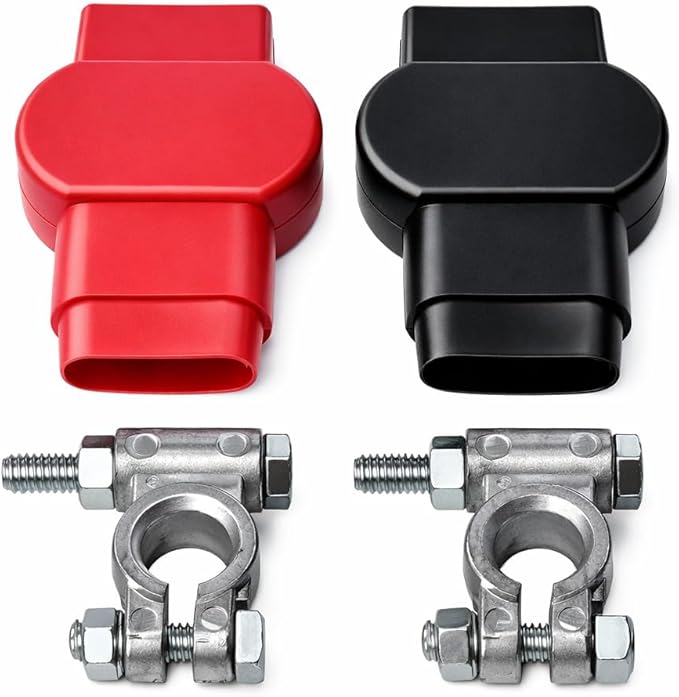 MGI SpeedWare Military Spec Heavy-Duty Battery Terminal Connectors, Top Post Positive and Negative End Pair with Insulator Covers