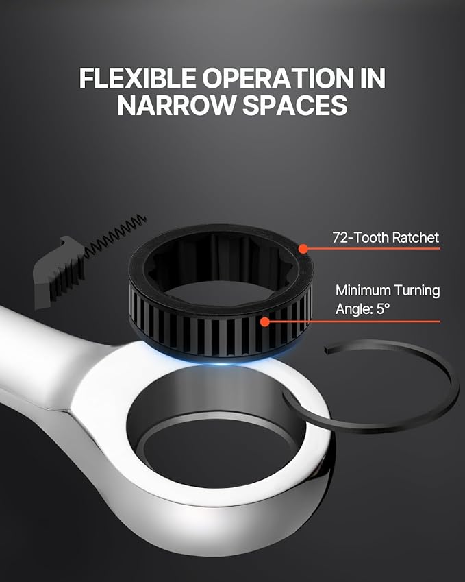 VEVOR Combination Wrench Set, 16-Piece Ratcheting Wrench Set with Organizer Rack, Cr-V Steel, Metric 8 mm to 24 mm, Ideal for General Household, Garage, Workshop, Auto Repairs, Emergency