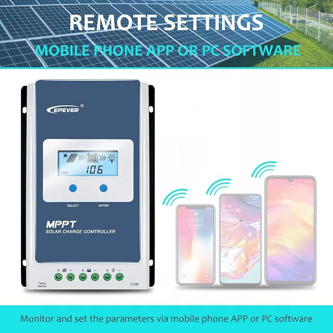 EPEVER 10A Solar Charge Controller MPPT Solar Panel Charge Controller 12V / 24V Auto Working Max PV 100V Solar Charge Battery Regulator with LCD Display for Gel Flooded Sealed Lithium Batteries
