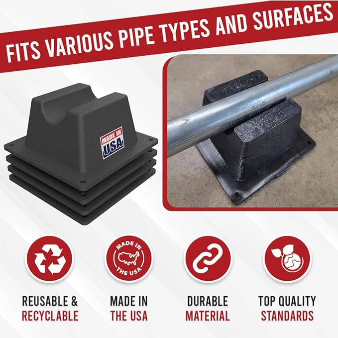 USA Made BULLKE 4 Pack Mini Rooftop Pipe Support - 6" x 6" x 3" - 300 lbs Capacity - UV Resistant - Strong, Durable Roof Pipe Supports for Conduit, Rubber, PVC, Metal Pipes - Universal Fit