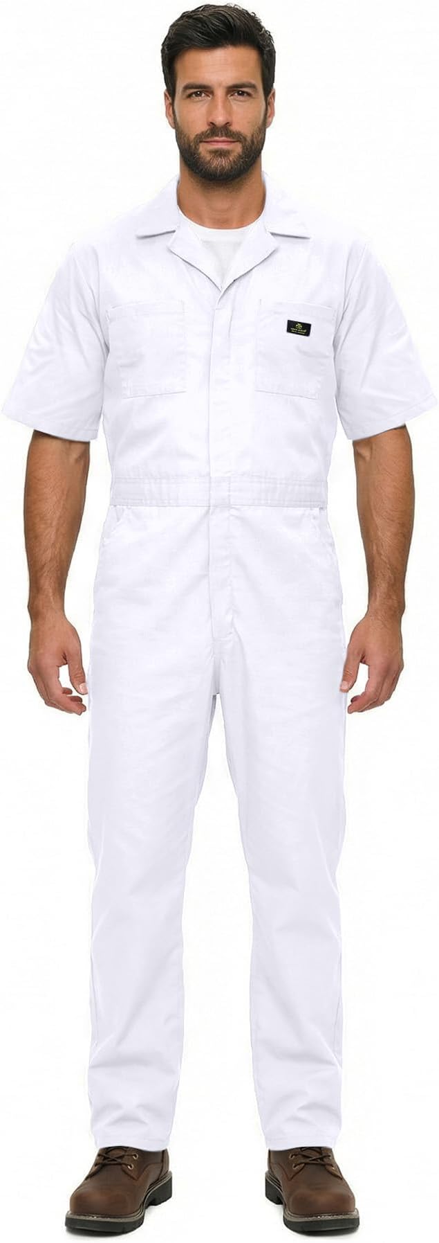 Natural Uniforms Mens Short Sleeve Zip Up Coverall, Stain and Wrinkle Resistant (White, Medium Tall)