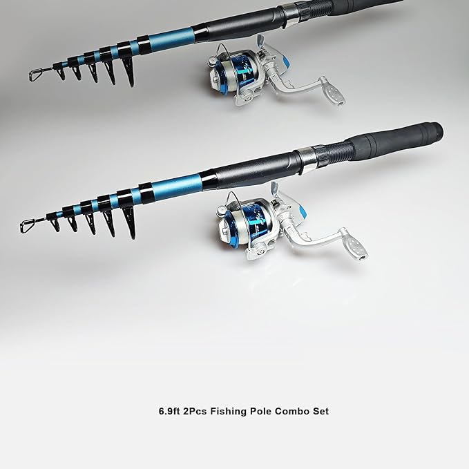 Telescopic Fishing Rod Reel Kit 2PCS 6.89FT Collapsible Pole Spinning Reel Combo with Fishing Lures Fishing Gripper Fishing Pliers Portable Fishing Gear Set for Saltwater Freshwater Travel