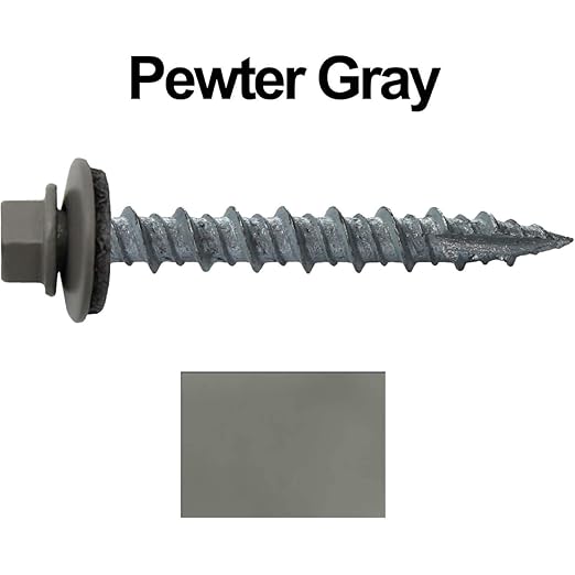 Metal Roofing Screws: (250) 10 x 1-1/2" Pewter Gray/Slate Gray Hex Head Sheet Metal Roof Screw. Self Starting Metal to Wood siding Screws. EPDM Washer. Colored Head