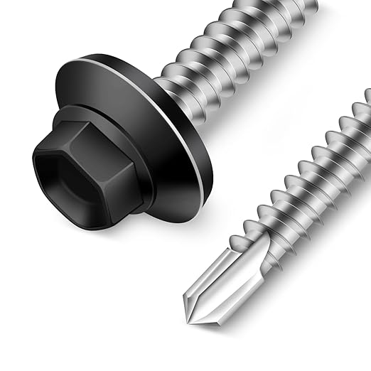#12 x 3/4" Zinc Plated Steel Self Drilling Roofing Screws, Hex Head Self Tapping Screws with EPDM Washer, Black Head, 100 PCS