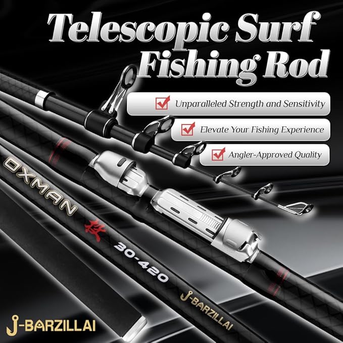 OXMAN Telescopic Surf Fishing Rod 11'8''/ 12'8''/13'8''/15'/16'4''Long Shot Portable Travel Inshore Pole 27T High Carbon Fiber Lightweight Stainless Steel Guides Bass Salmon Trout Rod