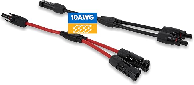 Pack of 2 Solar Y Branch Connectors - IP68 Waterproof Solar Panel Cable Connectors - Solar Branch Connector for Parallel Connection, Inspected & Kitted in The US, M/F (10 Awg Wire)