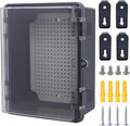 Junction Box, Hinged Black Clear Cover IP67 Waterproof ABS Project Box with Mounting Plate Electrical Box Enclosure with Wall Bracket 8.7 x 6.7 x 4.3inch(220x170x110mm)