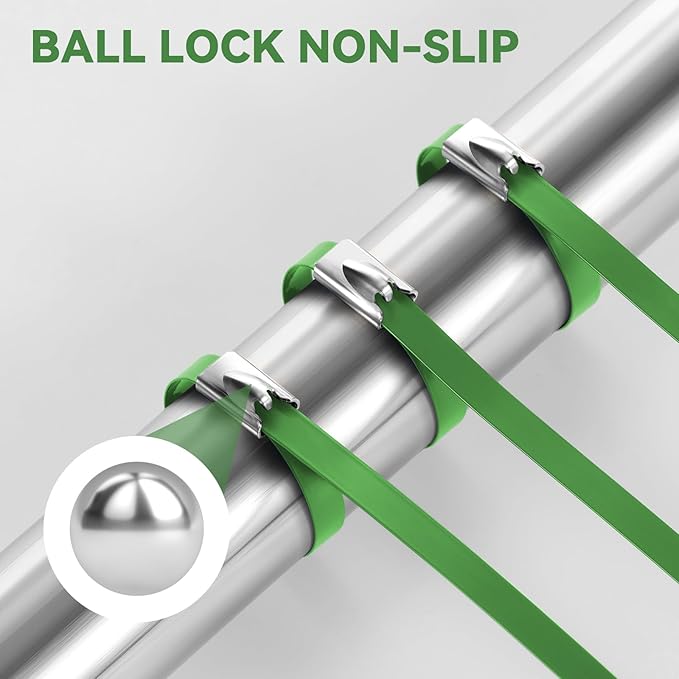 Green Metal Zip Ties Heavy Duty 11.8 inch for Outdoor Use, Stainless Steel Epoxy Coated Cable Chain Link Fence Zip Ties, Durable Metal Wire Ties Strap UV Resistant