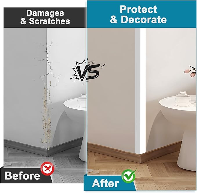 Raytano 8Pcs 45" L ×1" W Self Adhesive Metal Corner Protectors, Modern Aluminum Wall Corner Guards for Wall Door Furniture Cabinet Baseboard Frame Protection and Decoration (Size:45" x 1",White)
