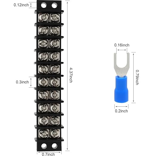 Terminal Block,2 Pack 10 Circuits 20-30A 200v-450v Dual Row Screw Terminals Strip +40 PCS Heat Shrink Wire Connectors