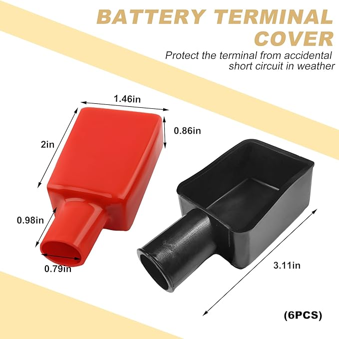 6PCS Battery Terminal Covers, Soft Rubber Car Insulating Battery Terminal Protector, Positive and Negative Poles Stud Cover Top Post Cap for Cars Trucks Motorcycles