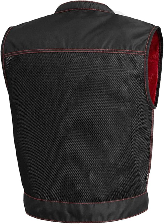 First Mfg Co Lowrider Mens Motorcycle Biker Riding Armor Club Style Black Leather, Twill, Moto Mesh, Perforated Vest