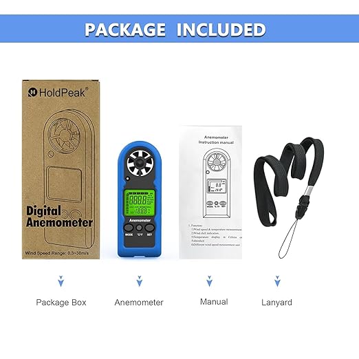HoldPeak Handheld Anemometer Mini, 65MPH Small Wind Speed Meter Gauge Air Flow Velocity Temperature Measuring Device for Outdoor Sailing Surfing Drone Flying Golf Shooting HVAC 816BH