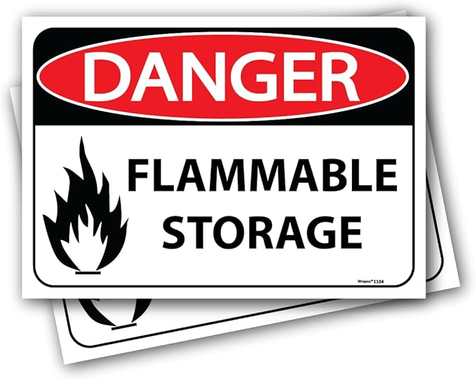 (2 pack) Danger Flammable Storage Cabinet Label, 7 x 10 Size, Flammable Storage Sign, Stickers, Decals. for Safety Cabinet, Locker, box, Room.