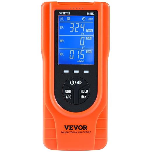 VEVOR 3-in-1 EMF Meter, 5Hz - 3.5GHz, Handheld Rechargeable Electromagnetic Field Radiation Detector, Digital LCD EMF Tester for EF MF RF Home Inspections Outdoor Ghost Hunting Paranormal Equipment