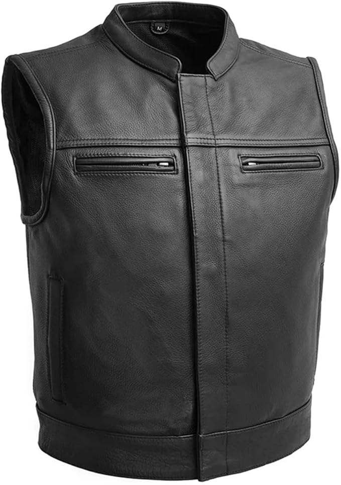 First Mfg Co Lowrider Mens Motorcycle Biker Riding Armor Club Style Black Leather, Twill, Moto Mesh, Perforated Vest
