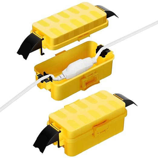 Flemoon [2 Pack] IP55 Small Outdoor Electrical Box Waterproof (Inner 5.9 x 3.2 x 1.8inch), Extension Cord Cover with Detachable Awning Covers for Plug, Outlet, Holiday Lights, Yellow