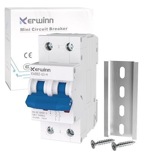 Miniature Circuit Breaker 1000V DC Circuit Breaker 2 Pole 50Amp Smart Circuit Breaker,DC Disconnect Switch DIN Rail Mount for Marine Power Systems, Solar photovoltaic Systems (C50A)