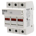 BAOMAIN 3 Pole Cylindrical Fuse Holder with LED Indicator, fits 10 x 38 mm Fuses, 32 Amp 690 VAC, 35mm DIN Rail Mount, 18 to 8 AWG, UL & CE Certified, RT18-32(X) Series (1 Pack)
