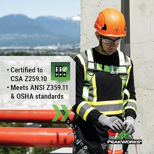 PeakWorks PeakPro Series Safety Harness - Full Body Safety Harness - CSA & ANSI Compliant Fall Protection - 310 lbs Capacity - Universal Size (Multiple Classes & Leg Buckle Types)