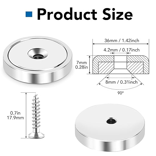 LOVIMAG Strong Neodymium Cup Magnets, 150lb+ Waterproof, Heavy Duty Rare Earth with Holes, Silver, 12 Pack