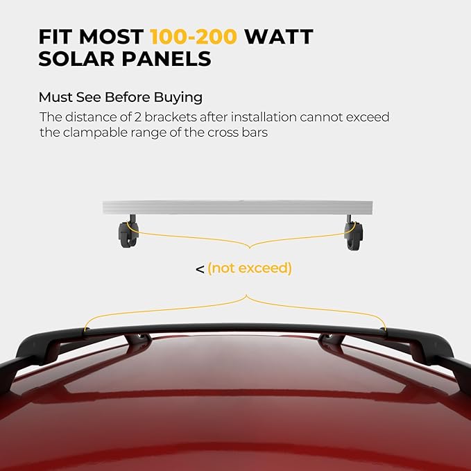 BougeRV Solar Panel Crab Mounting Kit for Cars with Cross Bars, Roof Rack Clamps Fits Most Luggage Rack Without Drilling, 100 to 200 Watt Solar Panel Mounting Brackets, Auto Off-Grid Solar Systems