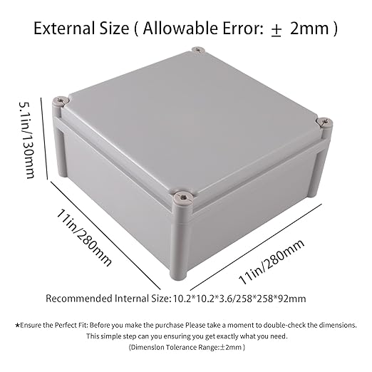 Junction Boxes-11" x 11" x 5.1" IP65 ABS Plastic Dustproof Waterproof Electrical Box Project Junction Conduit Box for Electrical Outdoor Enclosure